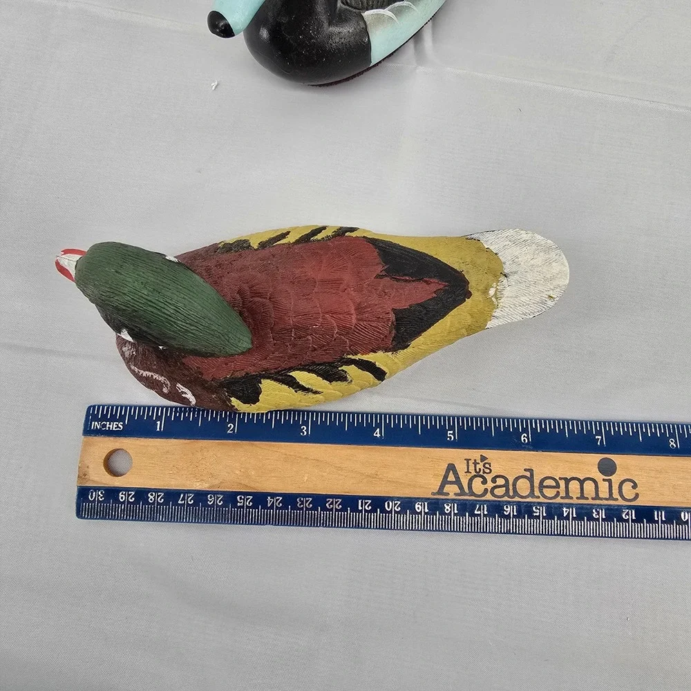 Vintage Hand Painted Duck Decoy Figurines Redhead and Wood Duck‎ Set of 2